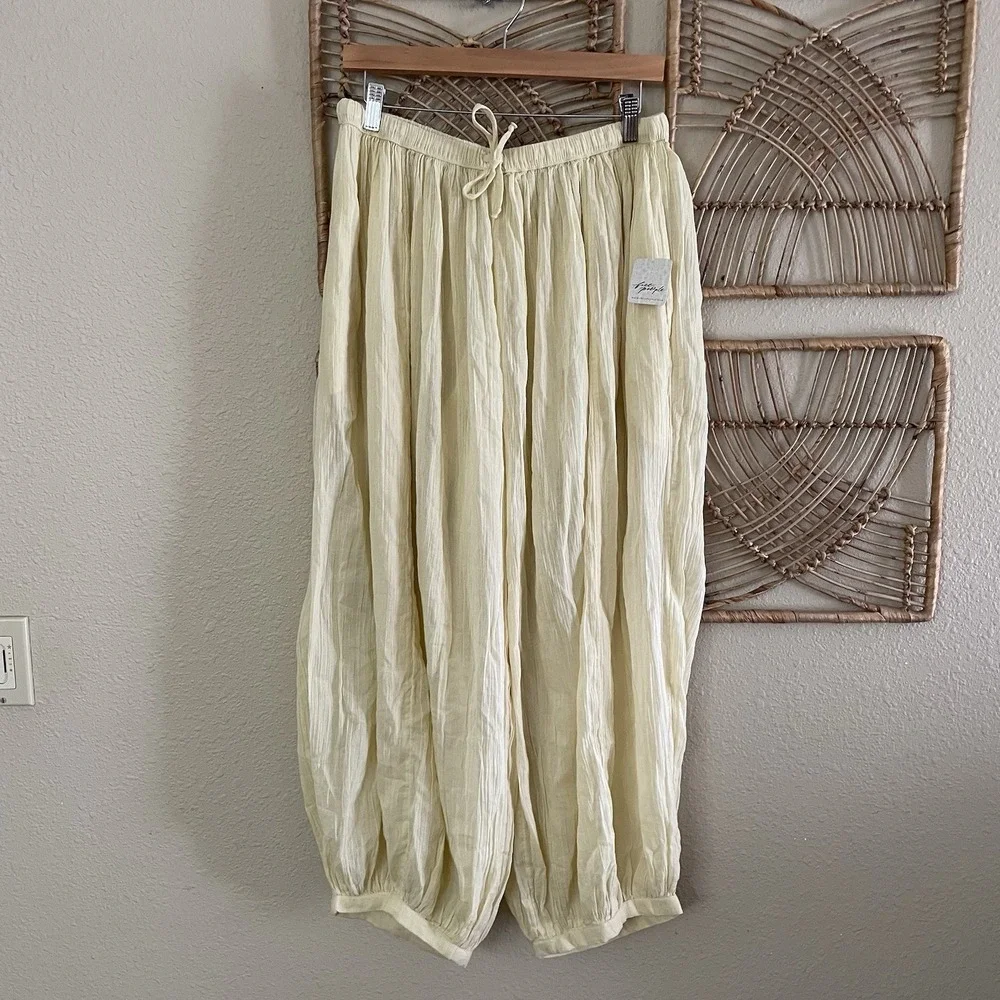 Free People Playa Party Balloon Pants Yellow Boho Beachy Women's Sz M NWT B4